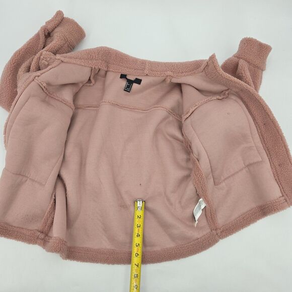 Forever 21 Teddy Jacket Shacket Womens Small Mauve Pink Distressed Plush Fall - Picture 3 of 7